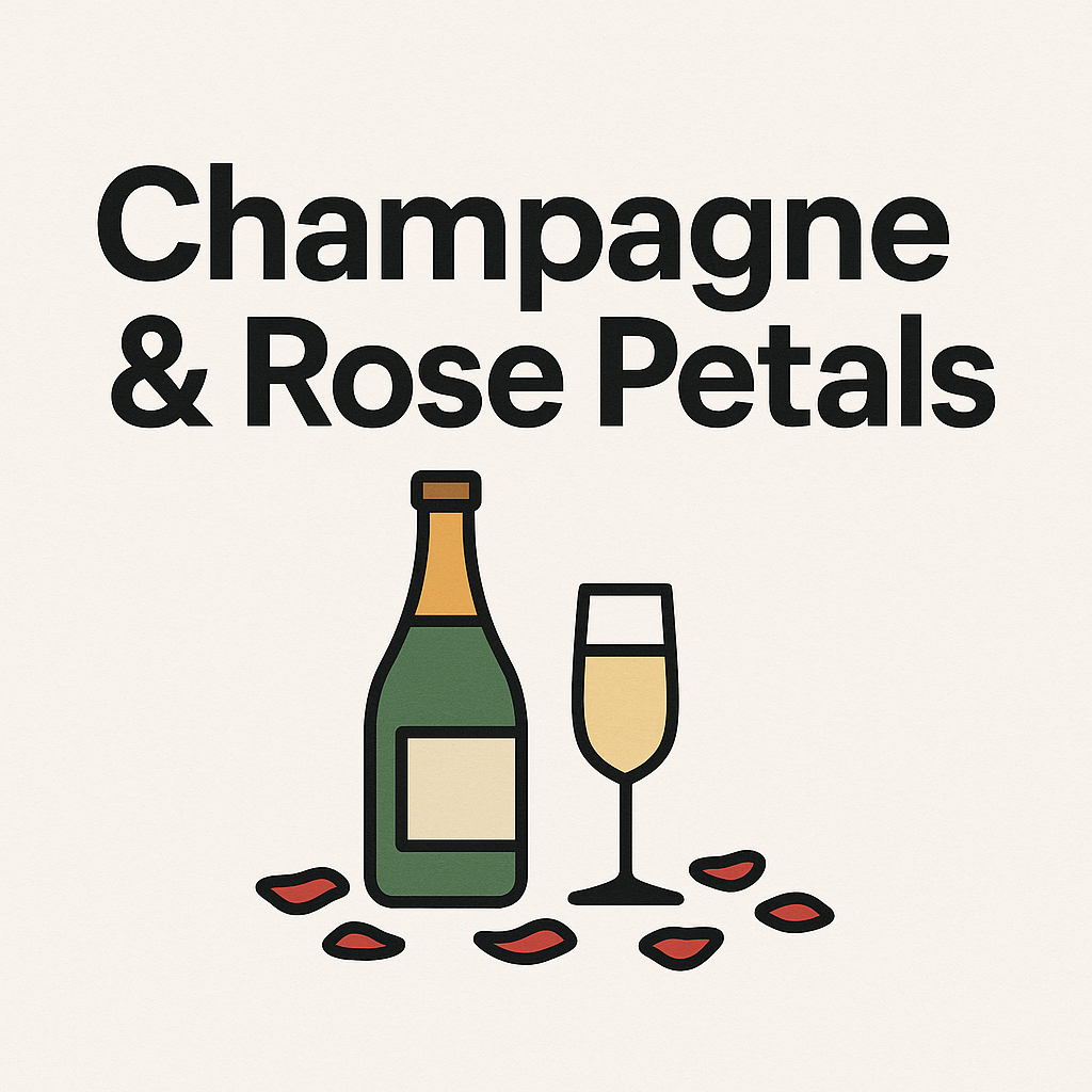 Champagne & Rose Petals On Bed